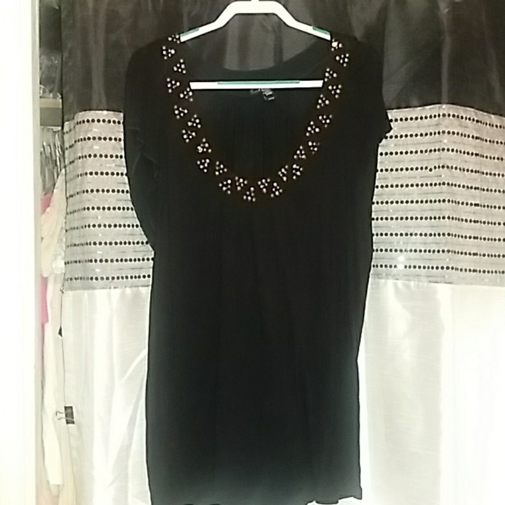 Black top with bell sleeves with beads